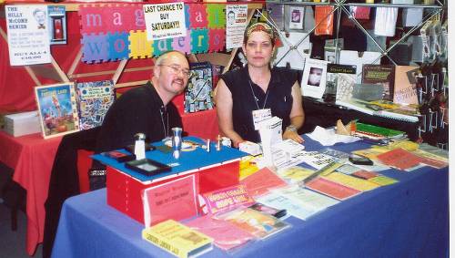 Myles and Patti on their trade stand at  Blackpool